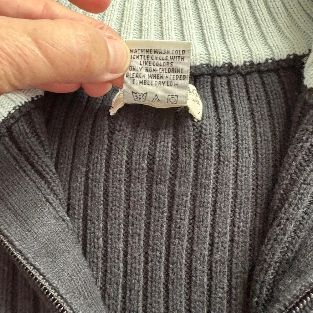 American Rag Mens XL Black Ribbed Quarter Zip Sweater Stripe Sleeve Mock Neck